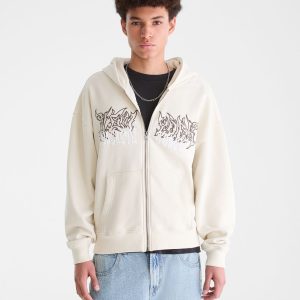 Cloud Soft New York Wings Boxy Full-Zip Hoodie - Silver Birch