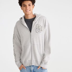 Cloud Soft New York Boxy Full-Zip Hoodie - Light Heather Grey