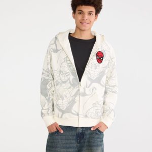 Marvel | Aéropostale Spider-Man Action Print Boxy Full-Zip Hoodie - Cream