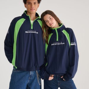 Seattle Seahawks Quarter-Zip Track Jacket - Navy