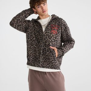 Toyota Supra Leopard Print Boxy Full-Zip Hoodie - Friar Brown