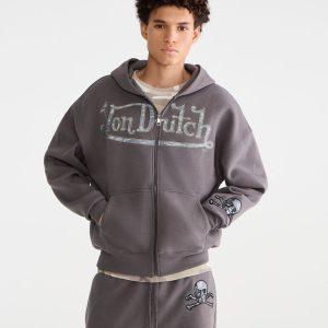 Von Dutch Camo Skull Boxy Full-Zip Hoodie - Pavement