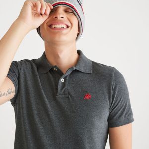 A87 Logo Piqué Polo - Charcoal Heather Grey