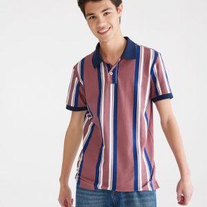 Vertical Stripe Jersey Polo - Pink Quartz