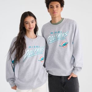 Miami Dolphins Colorblock Crew Sweatshirt - Light Heather Grey