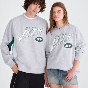 New York Jets Colorblock Crew Sweatshirt - Light Heather Grey