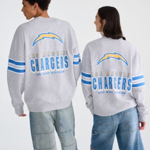 Los Angeles Chargers Striped Sleeve Crew Sweatshirt - Light Heather Grey