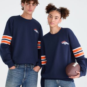 Denver Broncos Striped Sleeve Crew Sweatshirt - Deep Navy
