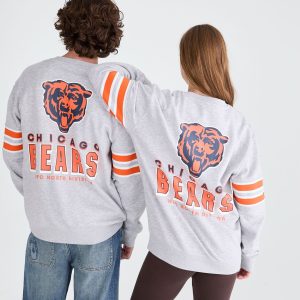 Chicago Bears Striped Sleeve Crew Sweatshirt - Light Heather Grey