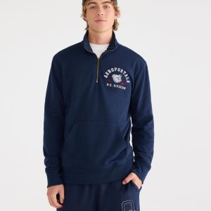 Aeropostale Bulldog Heritage Quarter-Zip Sweatshirt - Cadet Navy