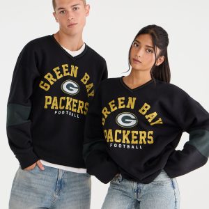 Green Bay Packers V-Neck Sweatshirt - Black
