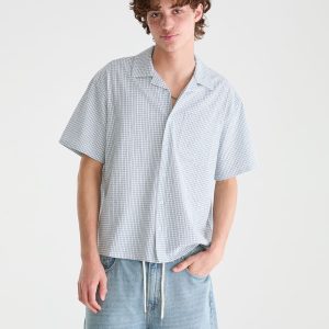 Microplaid Boxy Camp Shirt - Dreamy Blue