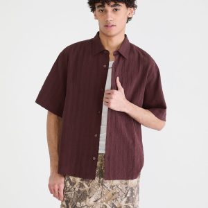 Textured Windowpane Boxy Shirt - Raisin