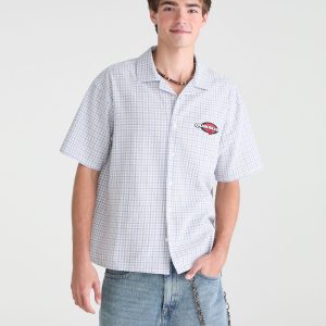 Quiksilver Oval Logo Microplaid Camp Shirt - Ethereal White