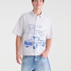 Ford Truck Striped Boxy Shirt - White
