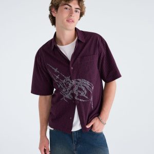 Graphic Microplaid Boxy Shirt - Noble Burgundy