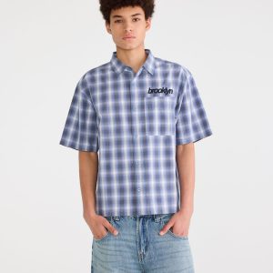 Brooklyn Microplaid Boxy Shirt - Blue