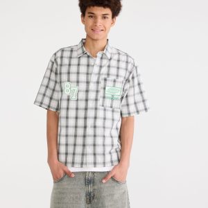 New York 87 Microplaid Boxy Shirt - Fossil