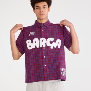 FC Barcelona Microplaid Boxy Shirt - Blue