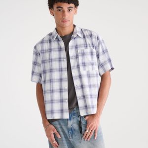 Gold Coast Microplaid Boxy Shirt - Brushed Blue