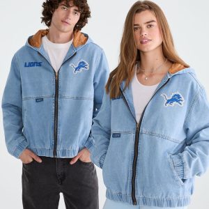 Detroit Lions Full-Zip Hooded Denim Jacket - Destruction