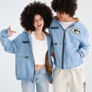 Green Bay Packers Full-Zip Hooded Denim Jacket - Destruction
