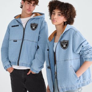 Las Vegas Raiders Full-Zip Hooded Denim Jacket - Destruction