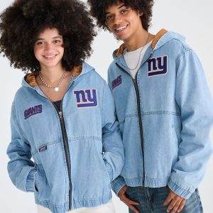 New York Giants Full-Zip Hooded Denim Jacket - Destruction