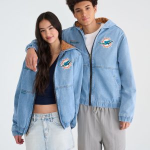 Miami Dolphins Full-Zip Hooded Denim Jacket - Destruction