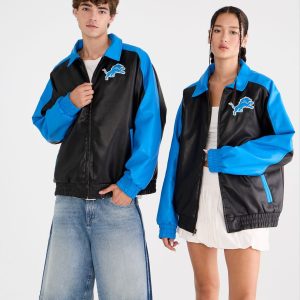 Detroit Lions Faux Leather Full-Zip Jacket - Black