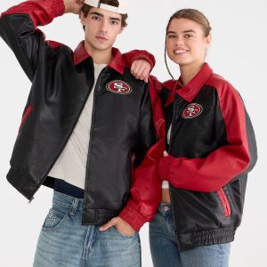 San Francisco 49ers Faux Leather Full-Zip Jacket - Black