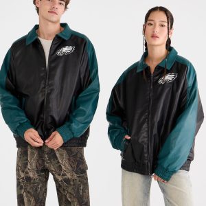 Philadelphia Eagles Faux Leather Full-Zip Jacket - Black