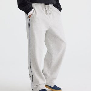 Cloud Soft Piped Stripe Baggy Sweatpants - Light Heather Grey