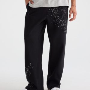 Cloud Soft Rhinestone Baggy Sweatpants - Black