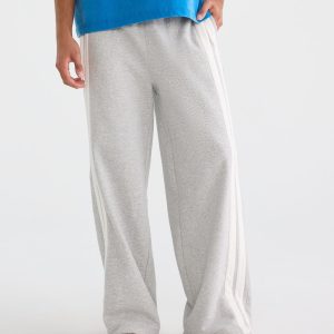 Cloud Soft Striped Super Baggy Sweatpants - Light Heather Grey