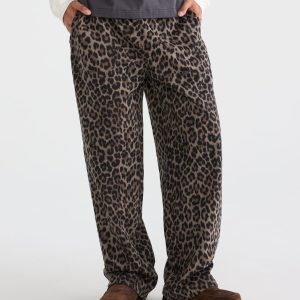 Cloud Soft Leopard Print Baggy Sweatpants - Friar Brown