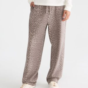 Cloud Soft Leopard Print Baggy Sweatpants - Light Brown