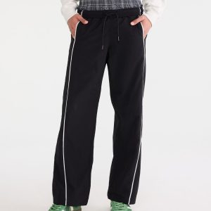 Baggy Piped Nylon Track Pants - Black Fox