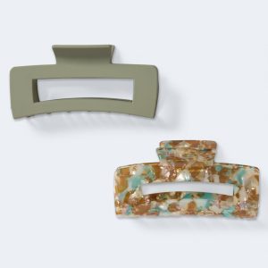 Open Rectangle Claw Hair Clip 2-Pack - Green
