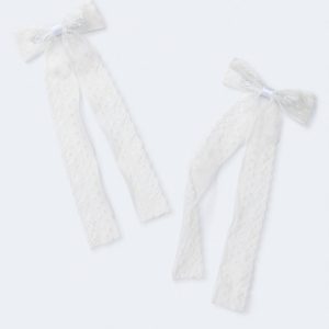 Lace Long Bow Hair Clip 2-Pack - White