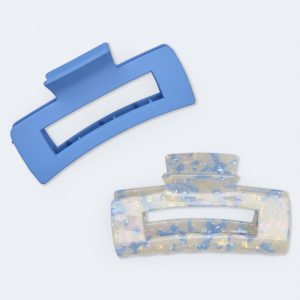 Open Rectangle Claw Hair Clip 2-Pack - Blue