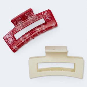 Bandana & Matte Open Rectangle Claw Hair Clip 2-Pack - Multi