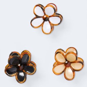 Outlined Flower Claw Hair Clip 3-Pack - Multi