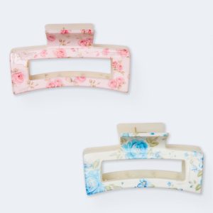Floral Rectangular Claw Hair Clip 2-Pack - Multi