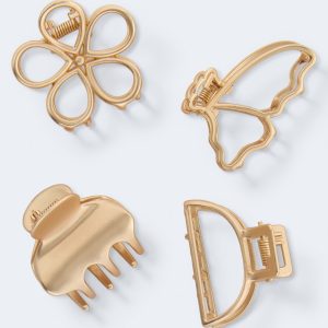 Small Metallic Claw Hair Clip 4-Pack - Gold
