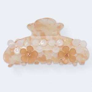 Rhinestone Flower Marbled Claw Hair Clip - Multi