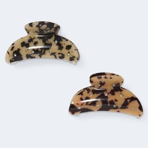 Rhinestone Tortoiseshell Moon Claw Hair Clip 2-Pack - Multi
