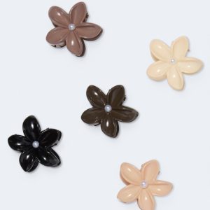 Mini Neutral Tropical Flower Claw Hair Clip 5-Pack - Multi