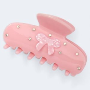 Rhinestone Bow Claw Hair Clip - Pink