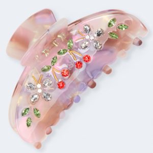 Rhinestone Cherry & Butterfly Claw Hair Clip - Multi